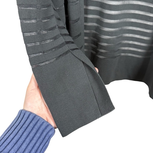 NWOT Lafayette 148 Sheer Striped Knit Open Cardigan Black Size M - Picture 2 of 7